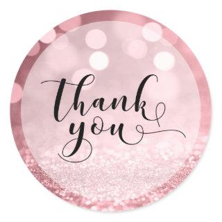 Rose Gold Glitter Bokeh & Typography Thank You 4 Classic Round Sticker