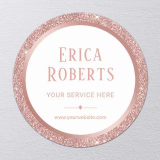 Rose Gold Glitter Border Beauty Salon Promotional Classic Round Sticker