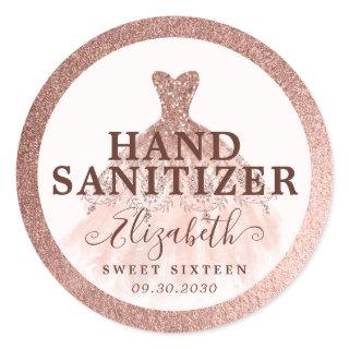 Rose Gold Glitter Dress Birthday Hand Sanitizer Classic Round Sticker