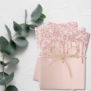 Rose gold glitter drips pink sparkle glam girly  sheets