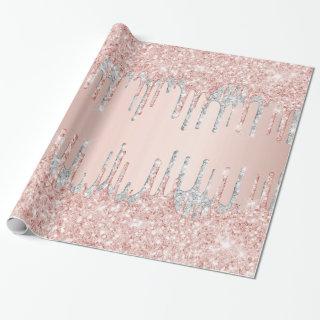 Rose gold glitter drips pink sparkle silver glam