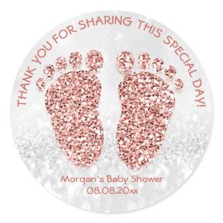 Rose Gold Glitter Feet Baby Shower Favor ThankGray Classic Round Sticker