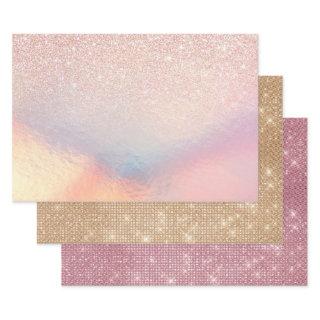 Rose Gold Glitter Iridescent Holographic Gradient  Sheets