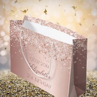 Rose gold glitter name birthday large gift bag