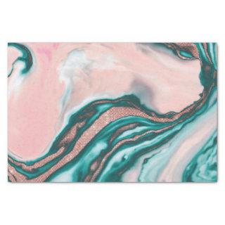 Rose Gold Glitter Pink Teal Swirly Painted Marble Tissue Paper
