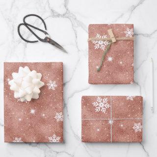 Rose Gold Glitter Stars Snowflakes Pattern  Sheets