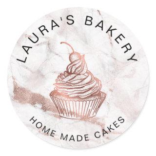 Rose Gold Marble Cakes Sweets Cupcake Home Bakery Classic Round Sticker