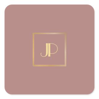 Rose Gold Modern Gold Monogram Elegant Template Square Sticker