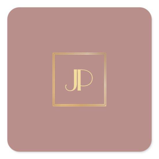 Rose Gold Modern Gold Monogram Elegant Template Square Sticker