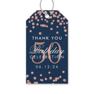 Rose Gold Navy 50th Birthday Thank You Confetti Gift Tags