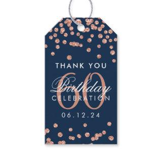 Rose Gold Navy 60th Birthday Thank You Confetti Gift Tags