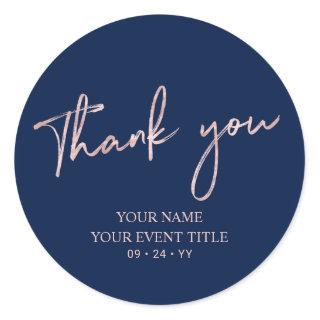 Rose Gold & Navy Birthday Party Thank you Favor Classic Round Sticker