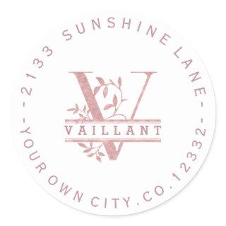 Rose Gold Split Custom Monogram T U W Y X Z White Classic Round Sticker