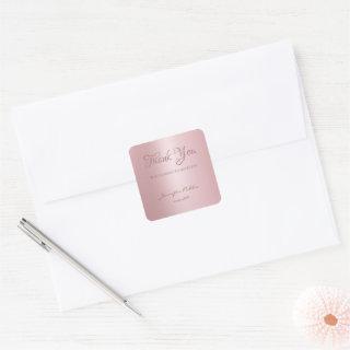 Rose Gold Template Thank You Hand Script Text Square Sticker