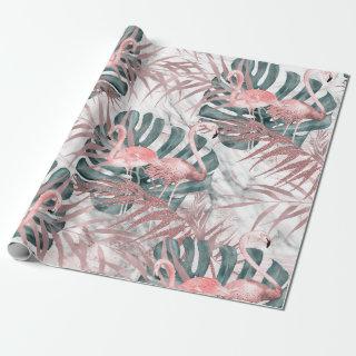 Rose Gold Tropical Flamingos Leaves & Marble Party