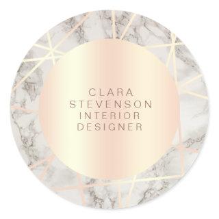 Rose gold white marble geometric interior designer classic round sticker