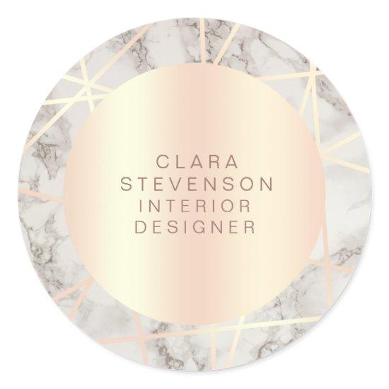 Rose gold white marble geometric interior designer classic round sticker