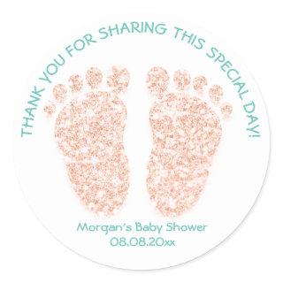 Rose GoldGlitter Feet Baby Shower Favor Gift Thank Classic Round Sticker