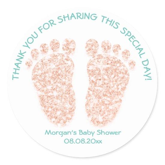 Rose GoldGlitter Feet Baby Shower Favor Gift Thank Classic Round Sticker