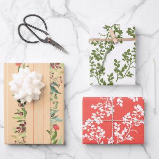 Rose Stems and Border Stripe Assorted Wrapping  Sheets