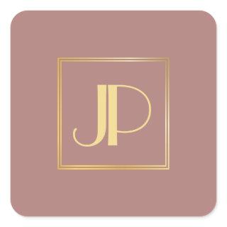 Rosegold Modern Gold Look Monogram Template Square Sticker