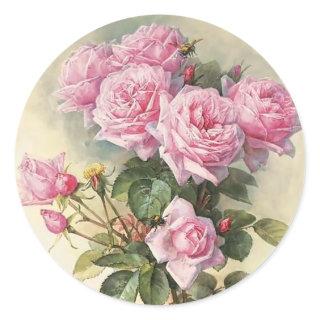 Roses and Bumblebees Paul de Longpre Fine Art Classic Round Sticker