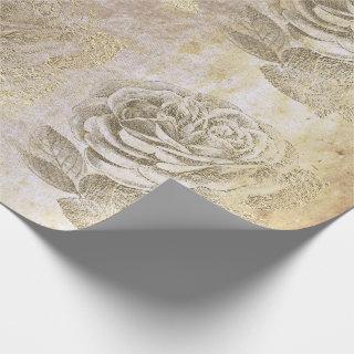Roses Foxier Gold Pearly Metallic Floral Grungy