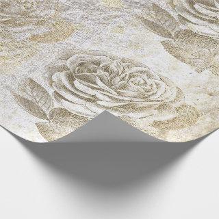 Roses Foxier Gold Pearly Metallic Floral White
