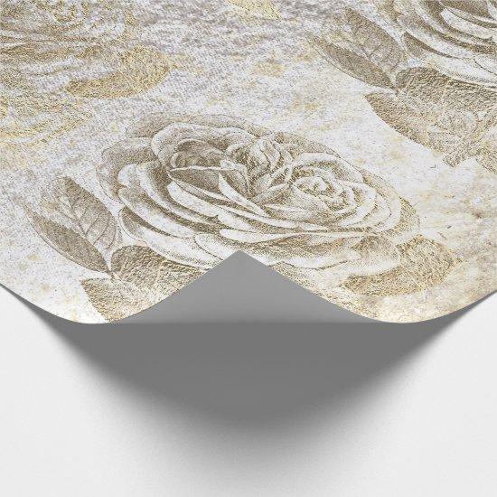 Roses Foxier Gold Pearly Metallic Floral White