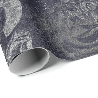 Roses  Metallic Floral Cement Gray Black Wall