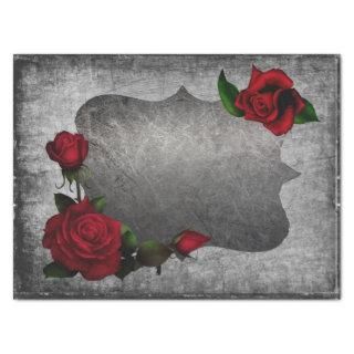 Roses on Grey Grunge Plaque Decoupage Tissue Paper