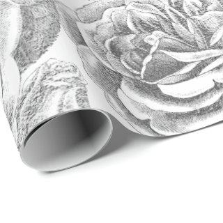 Roses Silver Gray Floral White Delicate Vintage