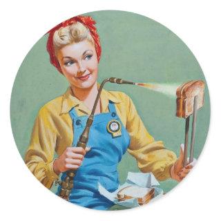 Rosie the Riveter Makes Toasted Cheese Classic Round Sticker