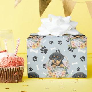 Rottweiler Puppy in Floral Basket Paw Print
