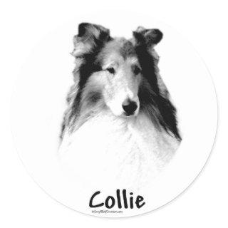 Rough Collie Charcoal Classic Round Sticker