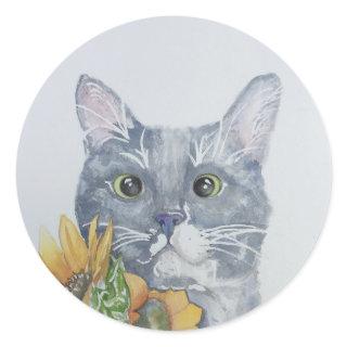Round cat with sunflower sticker