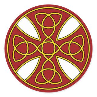Round Celtic Cross in red and gold Classic Round Sticker