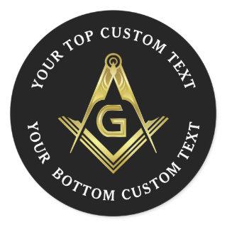 Round Masonic Stickers | Black Gold Square Compass