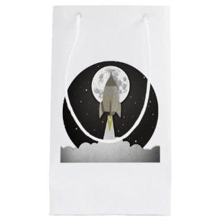 Round old rocket lift off small gift bag