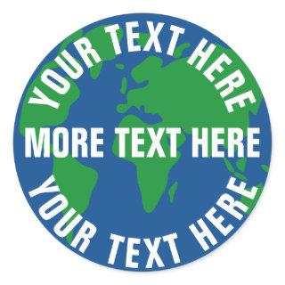 Round save planet earth stickers with custom text