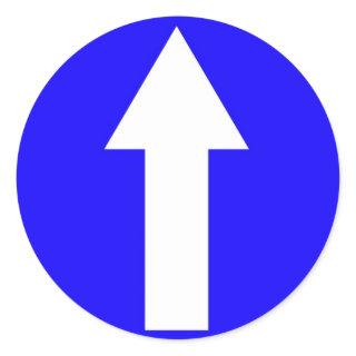 Round sticker with ahead only arrow
