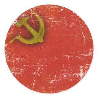 Round Sticker with Dirty Old Soviet Union Flag
