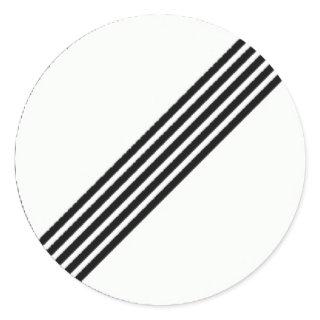 Round sticker with Restriction ends sign.
