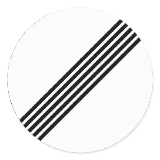 Round sticker with Restriction ends sign.
