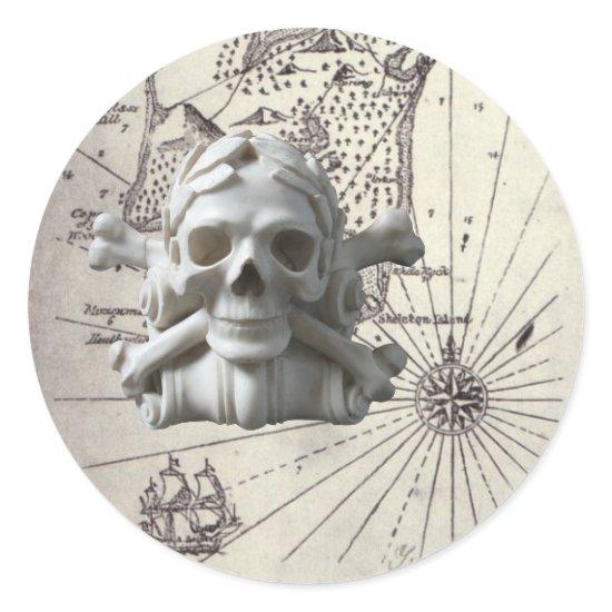 Round Treasure Island Map with Skull Stickers