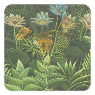 Rousseau Tropical Jungle Lion Painting Square Sticker