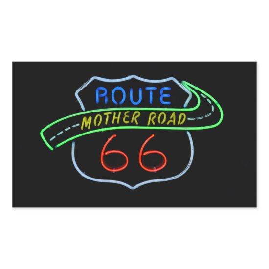 Route 66, The Mother Road, Neon Sign Rectangular Sticker