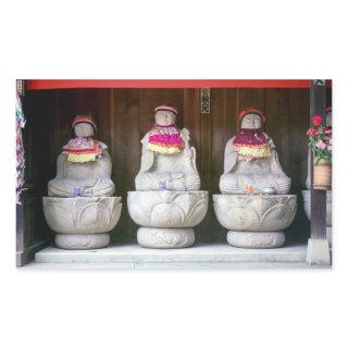 Row of Jizo monk statues with bib and hat - Japan Rectangular Sticker