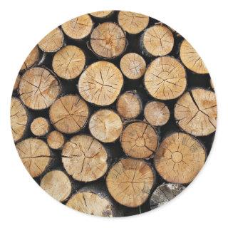 Rows of wood in stack classic round sticker