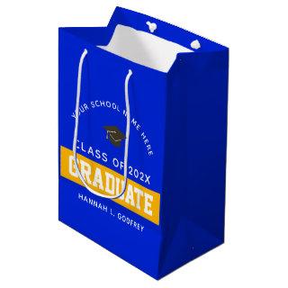 Royal Blue and Gold Graduation Congrats Custom Medium Gift Bag